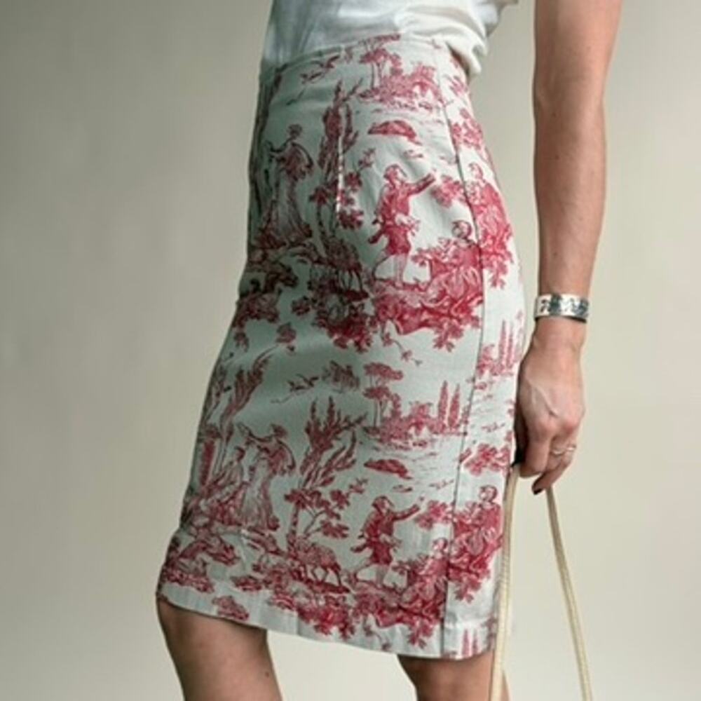 NYC Design Co Red Toile Pencil Skirt - Stretchy Cotton, 90s Vintage, Size 4 - Picture 4 of 8